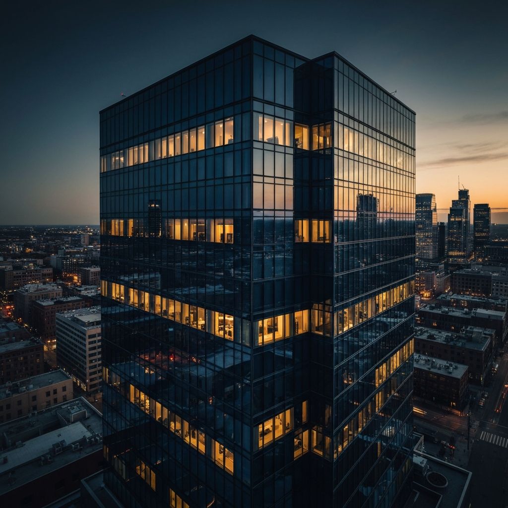 Modern city skyline at dusk